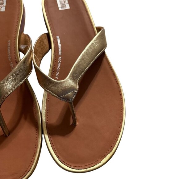 Fitflop Womens Gold metallic Leather Flip Flops Size 10 NWOT - Picture 6 of 6